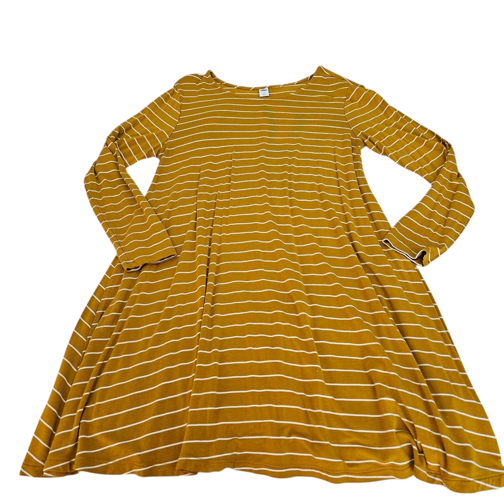 Old Navy Mustard White Striped A-Line Long Sleeve Dress Sz Large Petite EUC